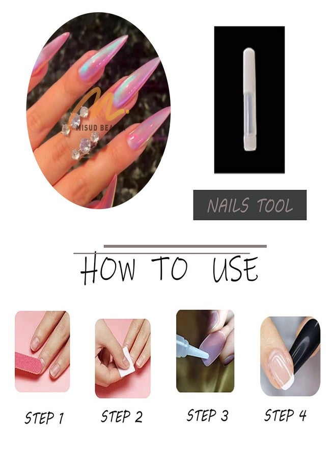 MISUD Press on Nails - Long Stiletto Fake Nails with Purple Chrome, Acrylic Bling Cat Eye Design 24 pcs - Image 5